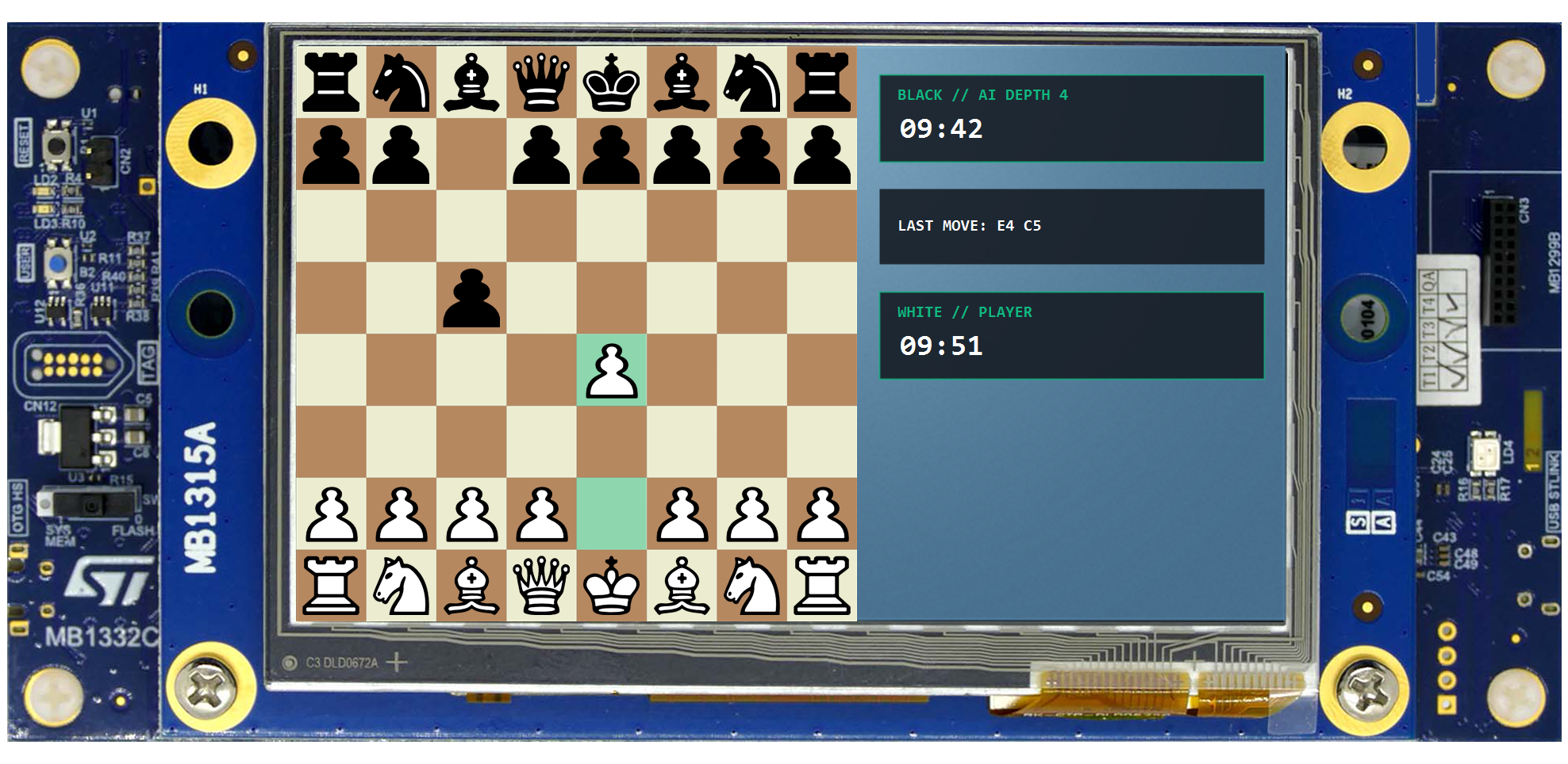 STM32H7B3I-DK microcontroller running TouchGFX Chess